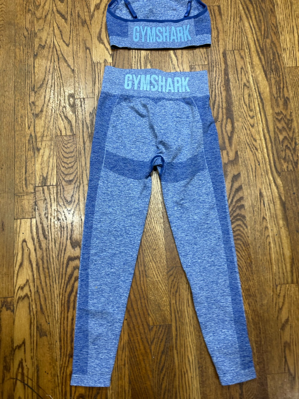 Gymshark Seamless Blue Marl Two-Piece Workout Set Sports Bra & Leggings Medium - Picture 7 of 9
